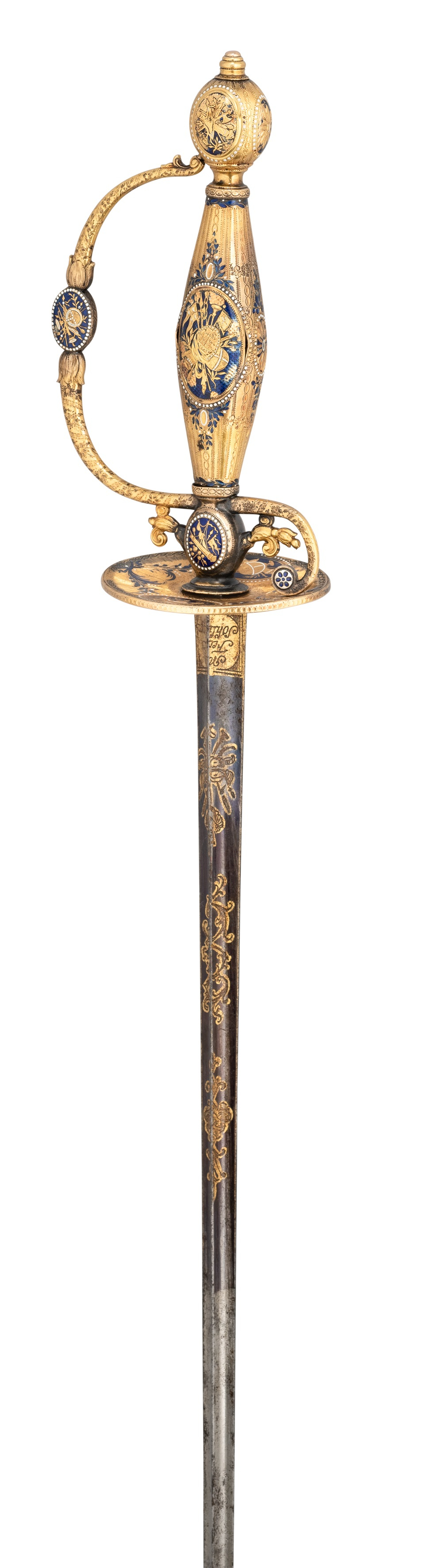 A FINE FRENCH SMALLSWORD WITH ENAMELLED AND GOLD CLOSE-PLATED SILVER HILT, LATE 18TH CENTURY,