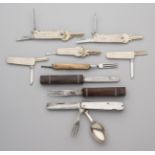 FIVE KEY KNIVES AND A THREE EATING UTENSILS, 20TH CENTURY
