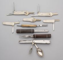FIVE KEY KNIVES AND A THREE EATING UTENSILS, 20TH CENTURY