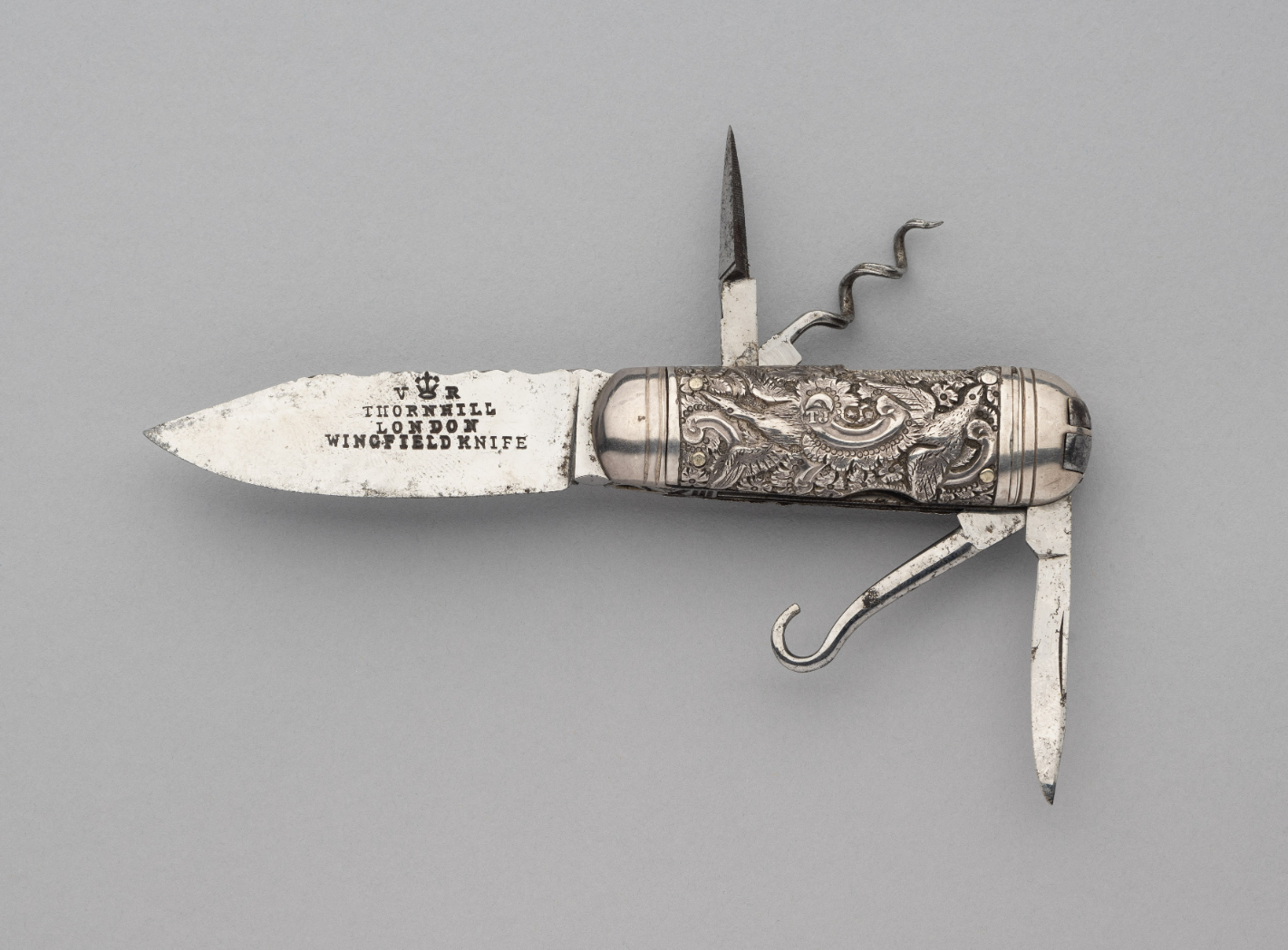 A SILVER-MOUNTED FIXED-BLADE COMPANION KNIFE, THORNHILL, LONDON, 1874, PROBABLY THOMAS JOHNSON