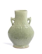 A CHINESE ARCHAISTIC CELADON-GLAZED VASE, QING DYNASTY 17/18TH CENTURY