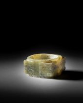 A CHINESE MOTTLED GREEN JADE CONG, NEOLITHIC PERIOD, LIANGZHU CULTURE (3300-2300 BC)