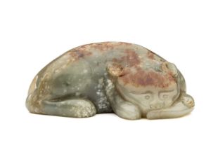 A CHINESE CELADON JADE CAT AND MOUSE GROUP, LATE MING/EARLY QING DYNASTY