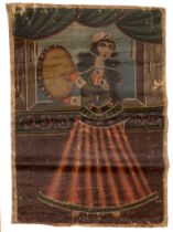 A QAJAR PAINTING OF A WOMAN PLAYING A FRAME DRUM (DAF), PERSIA, 19TH CENTURY