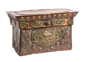 A COPPER REPOUSSE FOLDING ALTAR TABLE, TIBET, EARLY 20TH CENTURY