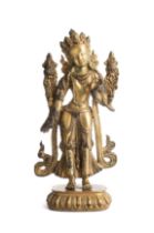 A SINO-TIBETAN GILT BRONZE FIGURE OF MANJUSRI, 19TH CENTURY