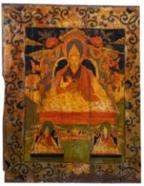 † A LARGE PAINTED WOOD PANEL, TIBET, 19TH CENTURY