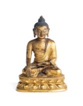 A SMALL SINO-TIBETAN GILT-BRONZE FIGURE OF BUDDHA, 18TH/19TH CENTURY