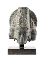 A GREY STONE HEAD OF VAIKUNTHA VISHNU, RAJASTHAN OR GUJARAT, 11TH/12TH CENTURY