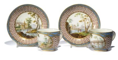 A PAIR OF SEVRES CUPS AND SAUCERS, CIRCA 1770