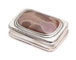A GEORGE III SILVER AND AGATE MOUNTED COMMEMORATIVE SNUFF BOX, MATTHEW LINWOOD, BIRMINGHAM, 1809