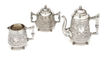 ˜ A CHINESE SILVER THREE-PIECE TEA SET, CIRCA 1900