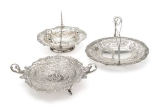 THREE SILVER SWEETMEAT BASKETS