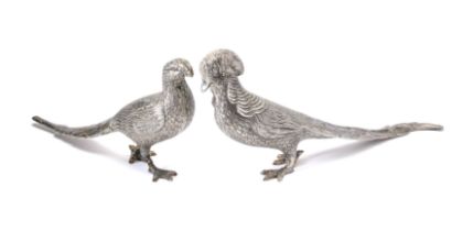 A PAIR OF MEXICAN SILVER TABLE PHEASANTS, PROBABLY MEXICO CITY 1940s