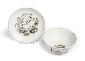 ‡ A WORCESTER SAUCER DISH AND A SLOP BOWL, CIRCA 1756-60