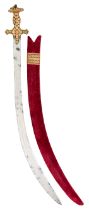 A HIGHLY DECORATED NORTH INDIAN SWORD (TALWAR) WITH GOLD-ENCRUSTED GEM-SET HILT, LATE 18TH/19TH