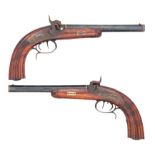 A CASED PAIR OF GERMAN (SAXON) 54 BORE PERCUSSION RIFLED TARGET PISTOLS BY ULBRICH, DRESDEN, CIRCA