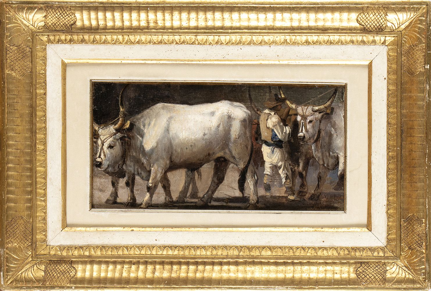 CARLO COLEMAN (Pontefract, 1807 - Rome, 1874): Herdsmen with oxen, 1840 - Image 2 of 3