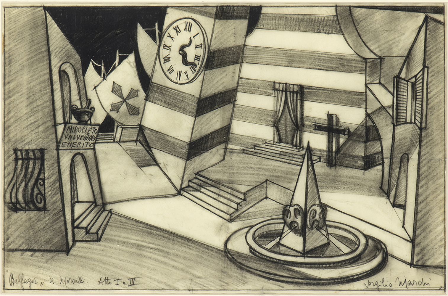 VIRGILIO MARCHI (Livorno, 1895 - Rome, 1960) : Sketch for "Belfagor"'s scenography by Morselli, ac