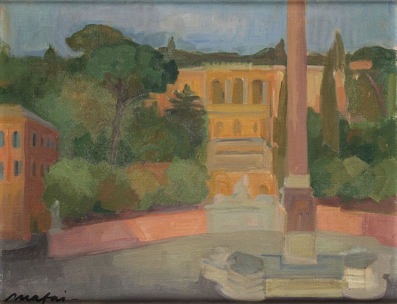 MARIO MAFAI (Rome, 1902 - 1965): Piazza del Popolo in Rome