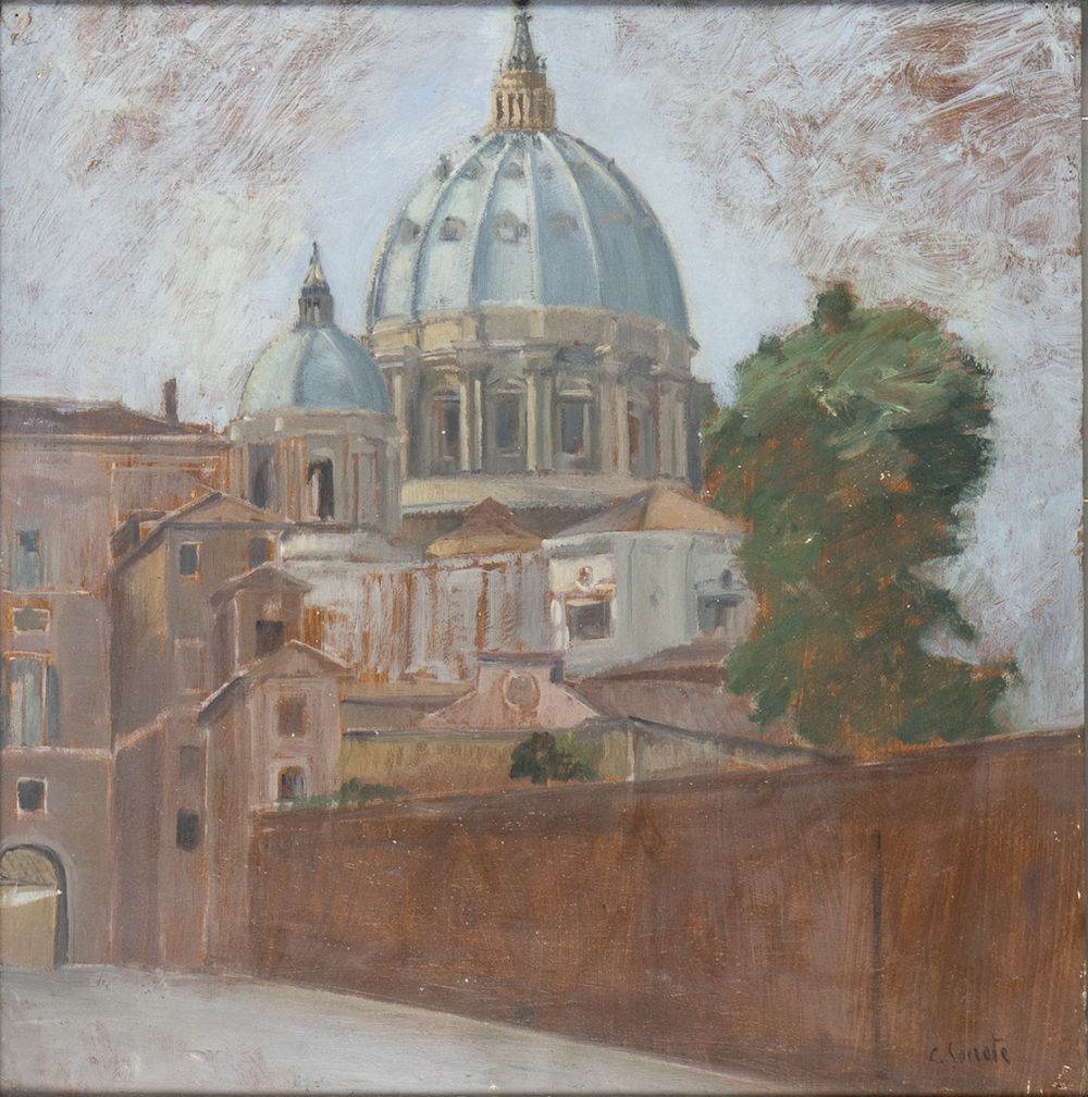 CARLO SOCRATE (Mezzana Bigli, 1889 - Rome, 1967): View of St. Peter's Basilica, 30's ca.