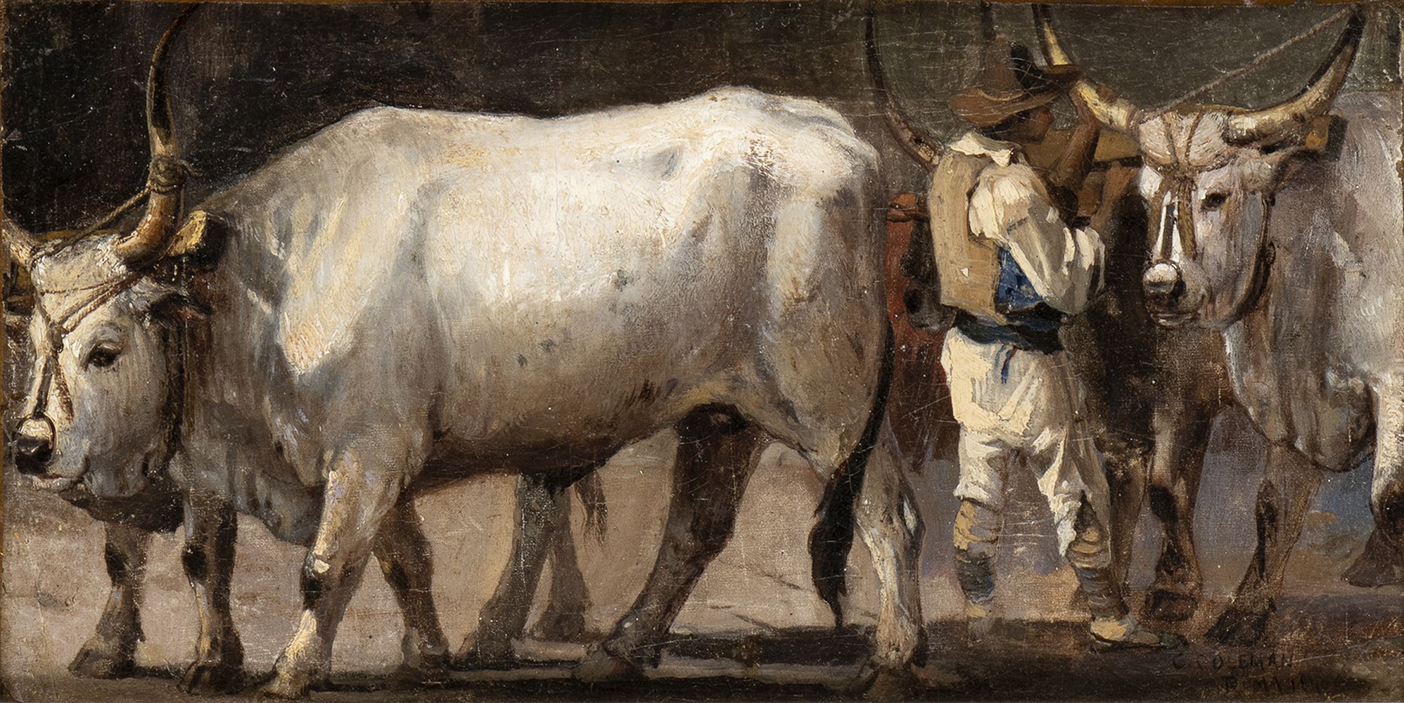 CARLO COLEMAN (Pontefract, 1807 - Rome, 1874): Herdsmen with oxen, 1840