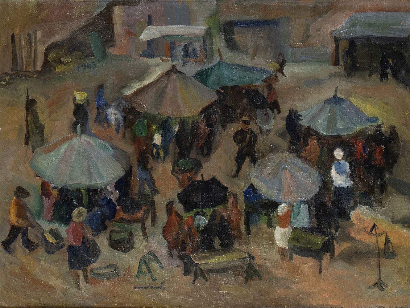 GIOVANNI OMICCIOLI (Rome, 1901-1975): Town market, 1943