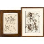 FELICE CARENA (Cumiana, 1879 - Venice, 1966): Lot composed by two drawings: Cristo, 1958 (A) and Cen