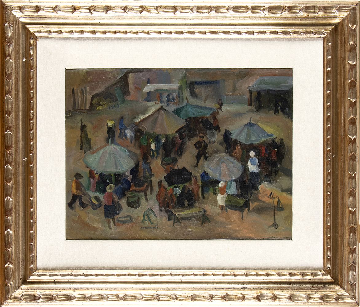 GIOVANNI OMICCIOLI (Rome, 1901-1975): Town market, 1943 - Image 2 of 3