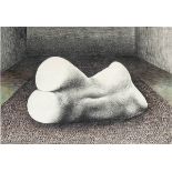 GIACOMO PORZANO (Lerici, 1925 - Pescosolido, 2006): Naked figure lying on the carpet, 1972