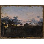 PIETRO FRAGIACOMO (Trieste, 1856 - Venice, 1922): Landscape with sunset