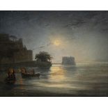 ANONYMOUS (XIX CENTURY): Nocturnal view of fishermen