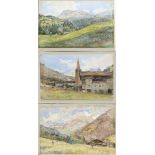 ROBERTO BOMPIANI (Rome, 1821 - 1908): Lot composed by 3 watercolors with Alagna Valsesia landscapes