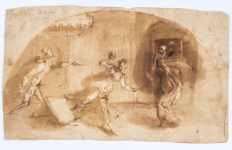 Giovanni Battista Draghi Recto: Study of scene with four figures within lunette - Verso: Study of th