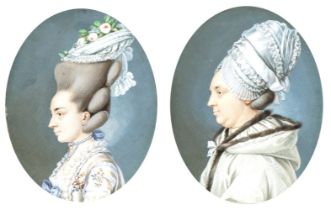 Carl Friedrich Holtzmann a) Profile portrait of a gentlewoman with cap; b) Profile portrait of a you