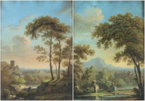 Andrea Locatelli (ambito di) a) Landscape with castle and watercourse; b) Landscape with watercourse