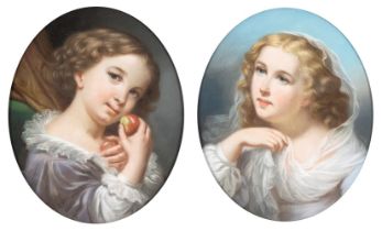 Jean Baptiste Greuze (cerchia di) a) Maiden with red fruit; b) Maiden with veil. Pair of drawings