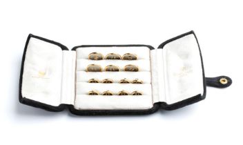 REPOSSI: set of 14 steel and gold buttons