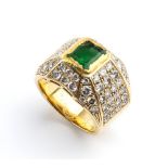 Emerald diamond gold band ring