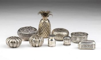 Lot of nine small silver boxes - Burma, 19th - 20th century