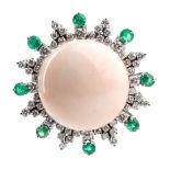 ASCIONE: Angel skin coral diamond emerald gold brooch