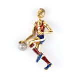 DAMIANI: gold, diamond and enamel brooch depicting a basket player