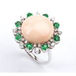 ASCIONE: Diamond emerald "Angel Skin" coral gold ring