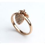 POMELLATO, Dodo collection: Rose gold ring with two hearts' pendant with diamonds