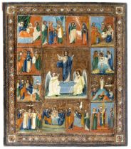 Russian icon depicting the Twelve Great Feasts 19th century