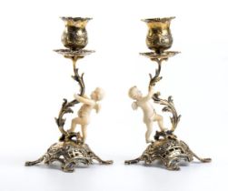 A pair of silver and ivory candlesticks Germany, late 19th century, Hanau (?)