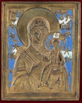 Russian bronze icon depicting the Virgin of Smolensk Late 19th century