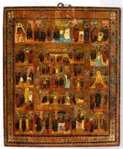 Russian icon with the Sixteen Great Feasts 19th century