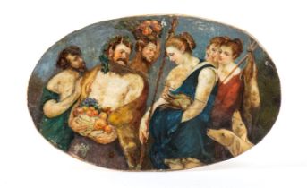 Painted ivory plaque depicting Diana with Nymphs and Satyrs Second half 18th century