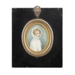 ENGLISH SCHOOL 19TH CENTURY Miniature Portrait of a Lady with White Scarf Oval, 7.2 x 5.